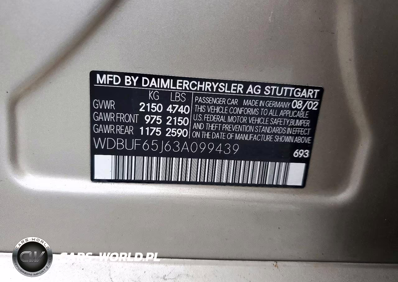 2003 Mercedes-Benz E 320 VIN:WDBUF65J63A099439 - 12