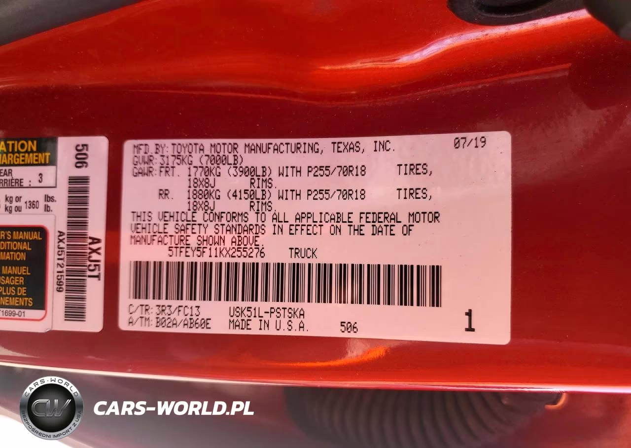 2019 Toyota Tundra Crewmax Sr5 VIN:5TFEY5F11KX255276 - 12