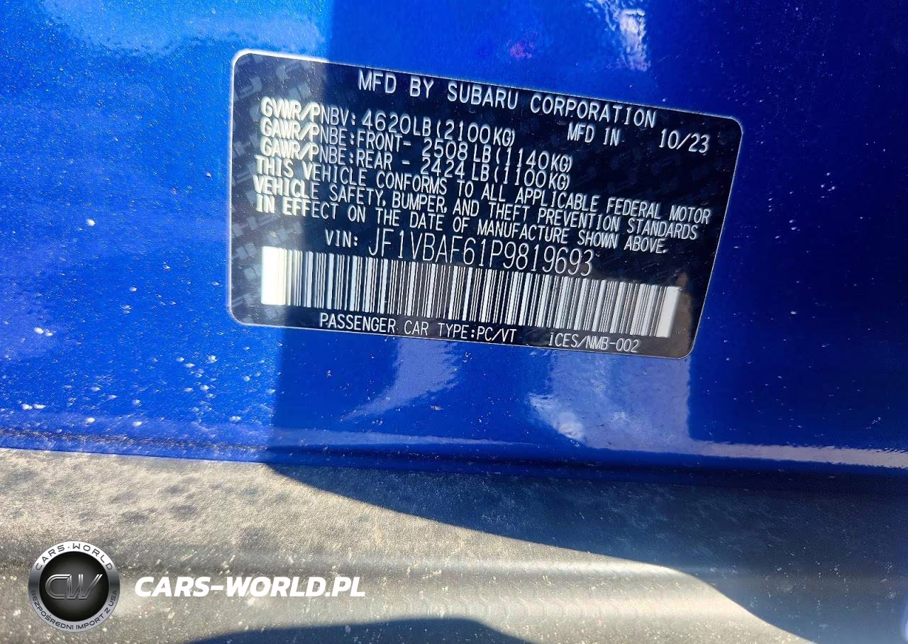 2023 Subaru Wrx Premium VIN:JF1VBAF61P9819693 - 12