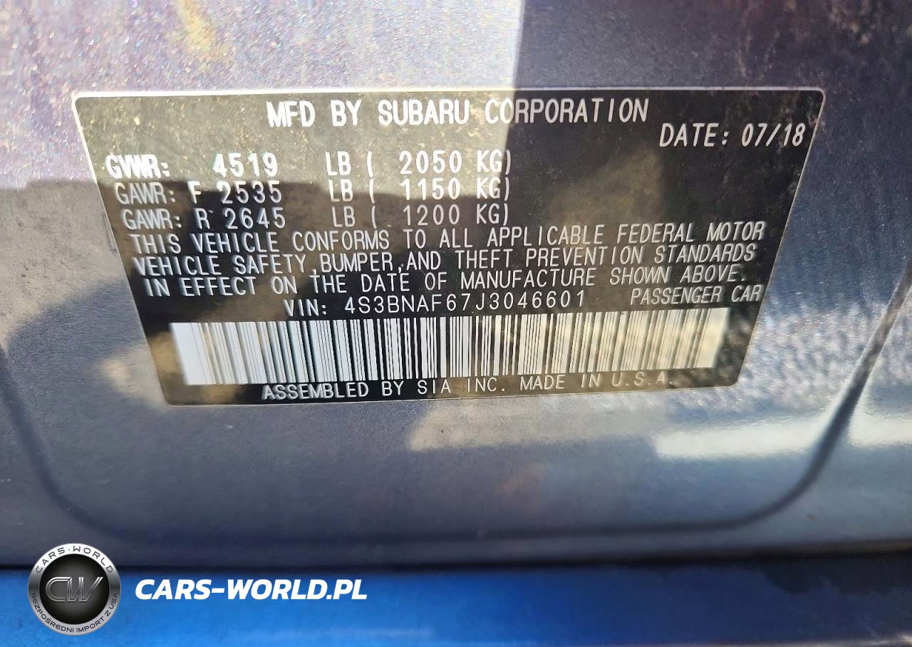 2018 Subaru Legacy 2.5I Premium VIN:4S3BNAF67J3046601 - 12
