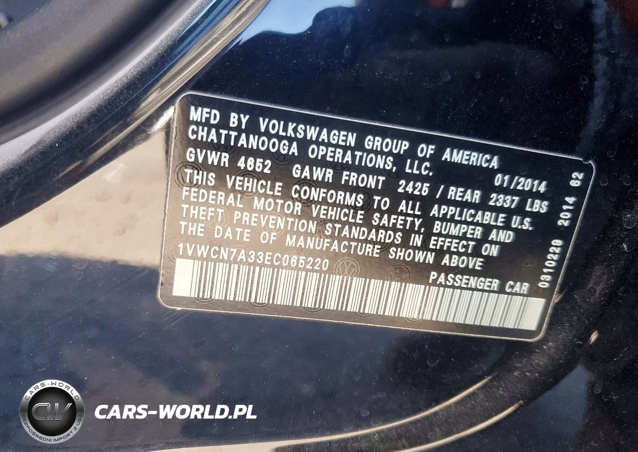 2014 Volkswagen Passat Sel VIN:1VWCN7A33EC065220 - 12