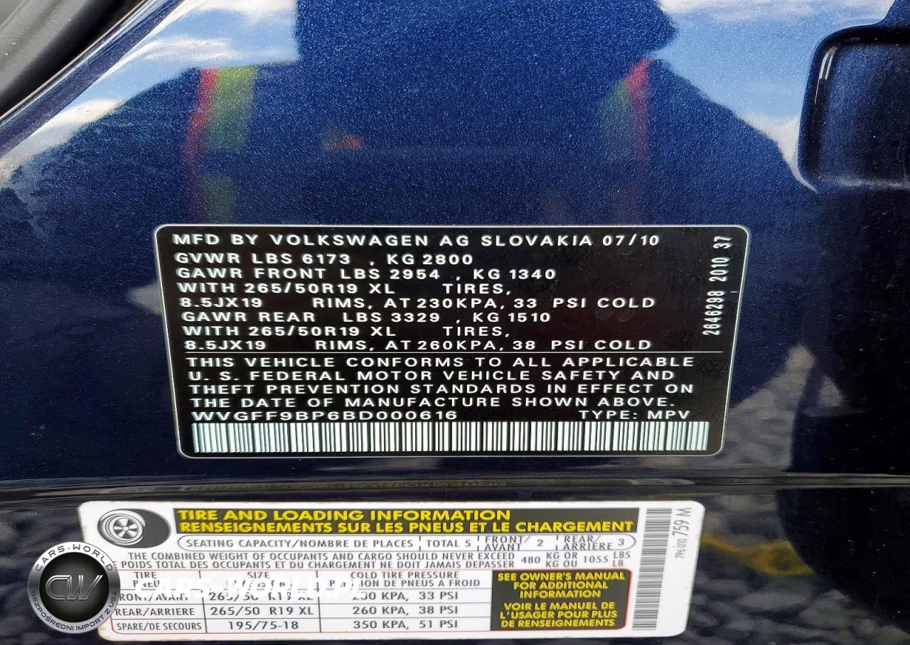 2011 Volkswagen Touareg V6 VIN:WVGFF9BP6BD000616 - 13