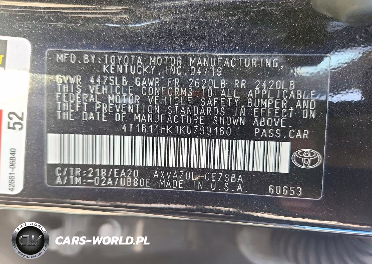 2019 Toyota Camry Se VIN:4T1B11HK1KU790160 - 13