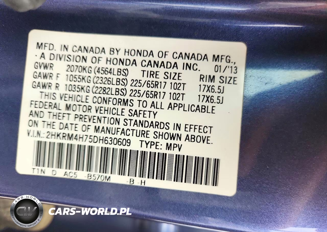 2013 Honda Cr-V Exl VIN:2HKRM4H75DH630609 - 13