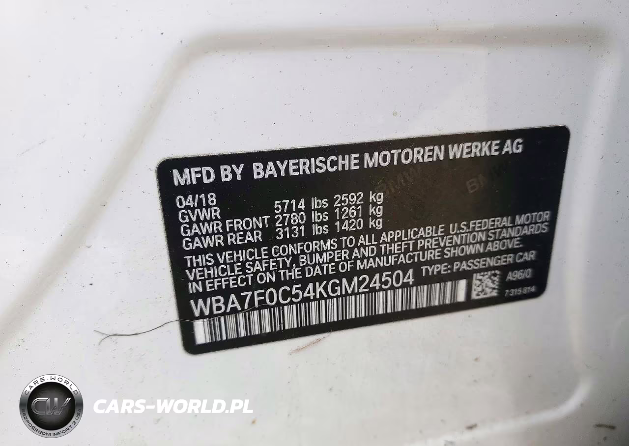 2019 BMW 750 I VIN:WBA7F0C54KGM24504 - 12