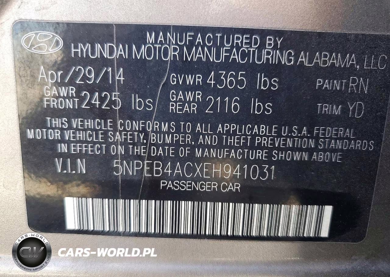 2014 Hyundai Sonata Gls VIN:5NPEB4ACXEH941031 - 12