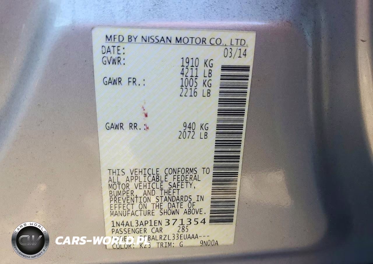 2014 Nissan Altima 2.5 S VIN:1N4AL3AP1EN371354 - 12