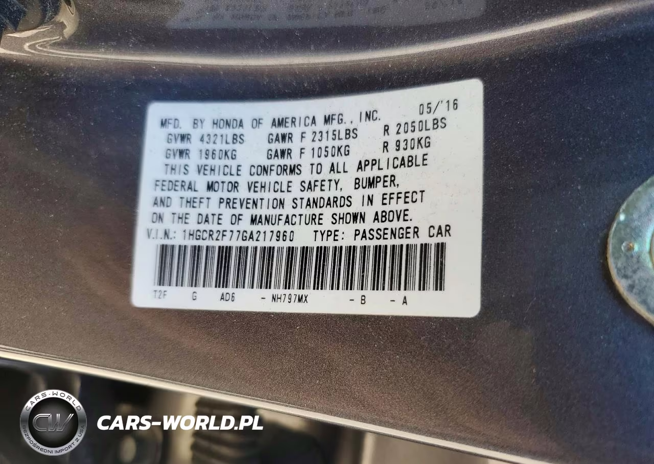 2016 Honda Accord Ex VIN:1HGCR2F77GA217960 - 12