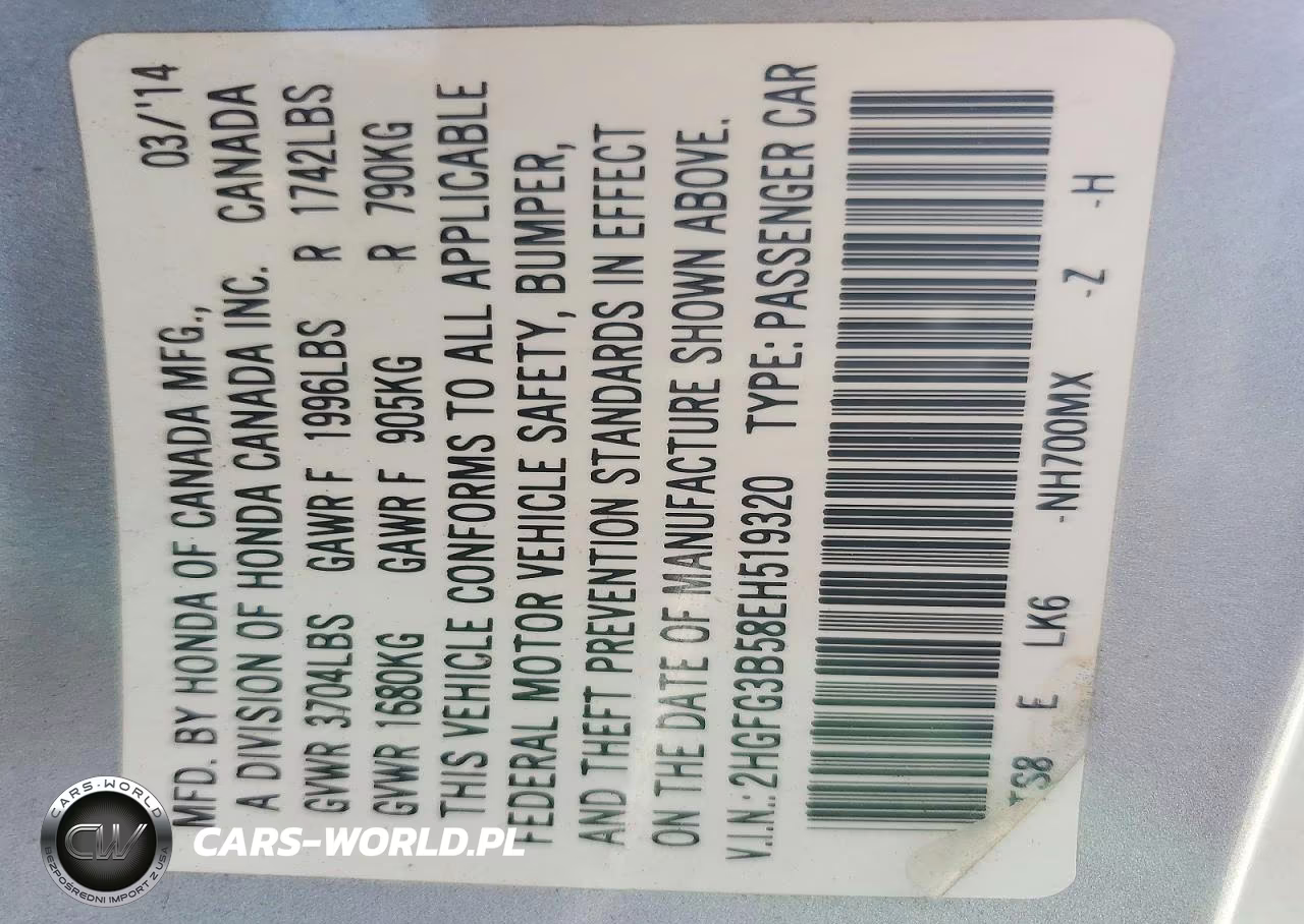 2014 Honda Civic Lx VIN:2HGFG3B58EH519320 - 12
