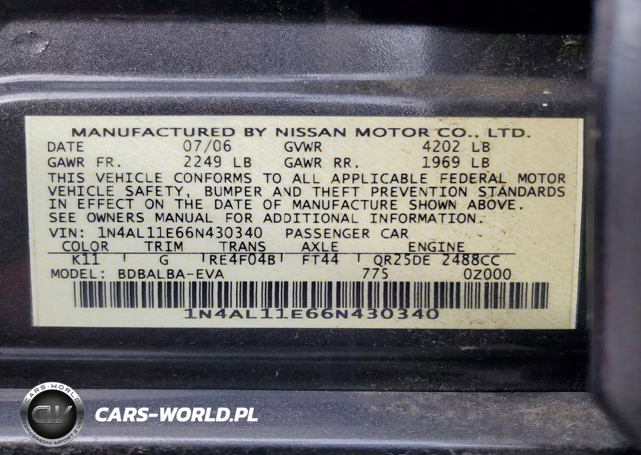 2006 Nissan Altima 2.5 S VIN:1N4AL11E66N430340 - 12