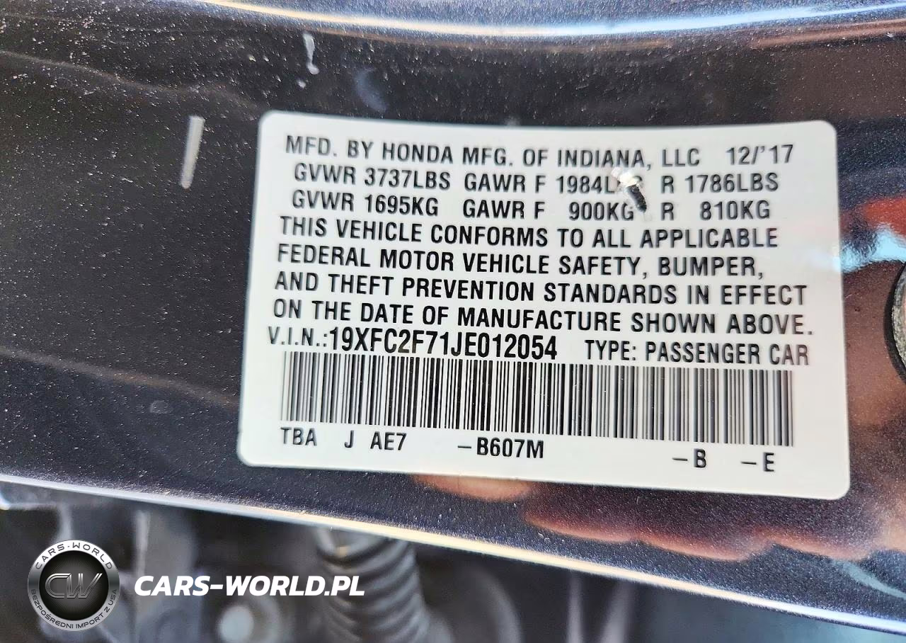 2018 Honda Civic Ex VIN:19XFC2F71JE012054 - 13
