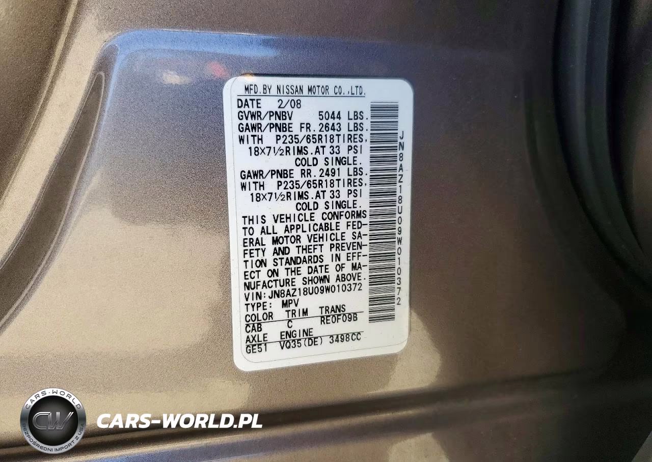 2009 Nissan Murano S VIN:JN8AZ18U09W010372 - 13