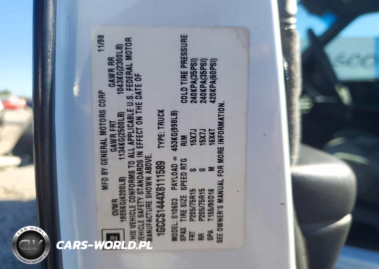 1999 Chevrolet S-10 Ls VIN:1GCCS1444X8111589 - 12