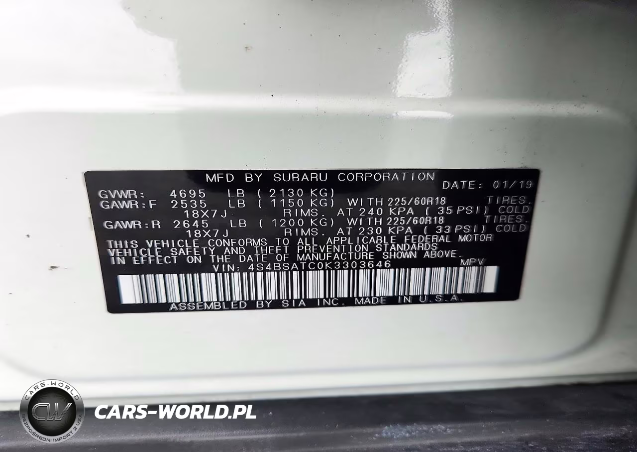 2019 Subaru Outback Touring VIN:4S4BSATC0K3303646 - 13