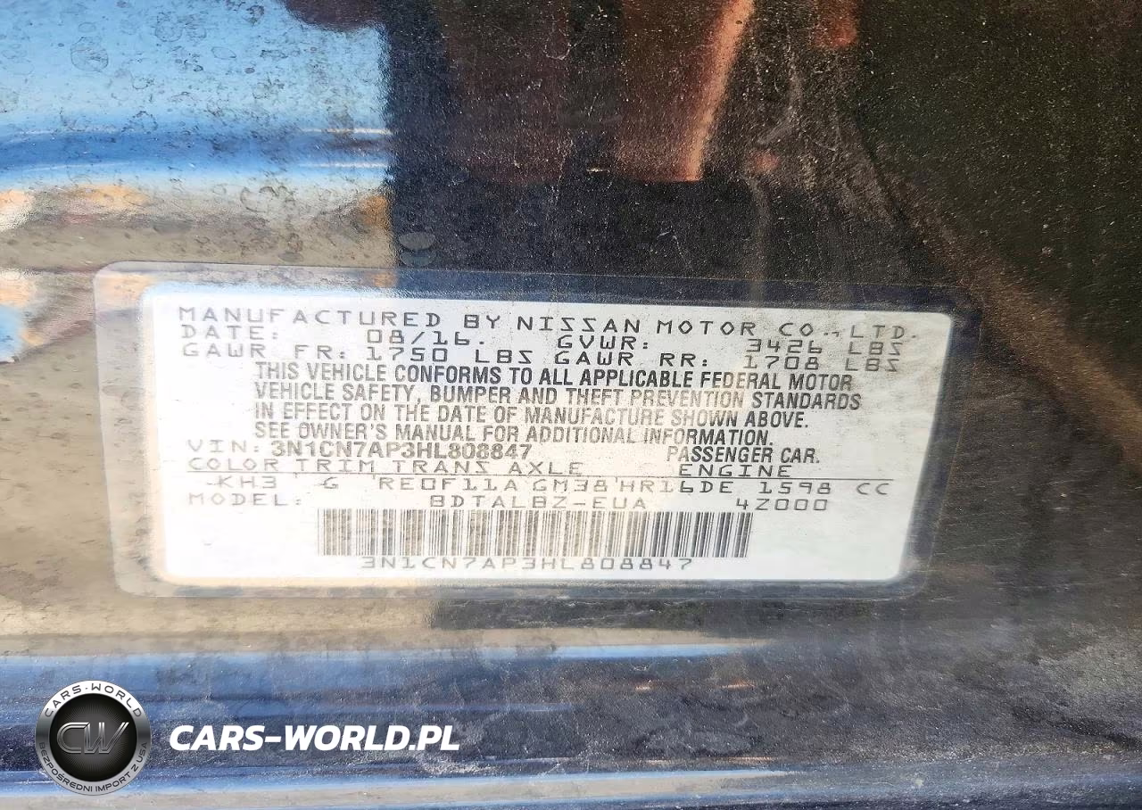 2017 Nissan Versa 1.6 Sv VIN:3N1CN7AP3HL808847 - 12