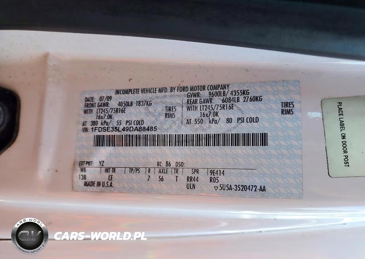 2009 Ford Econoline E350 Super Duty Cutaway Van VIN:1FDSE35L49DA88485 - 12