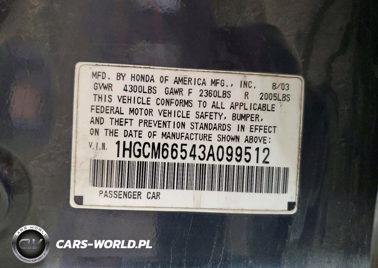 2003 Honda Accord Ex VIN:1HGCM66543A099512 - 12