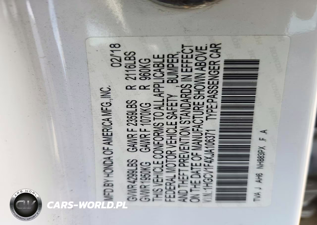 2018 Honda Accord Ex VIN:1HGCV1F4XJA106371 - 12