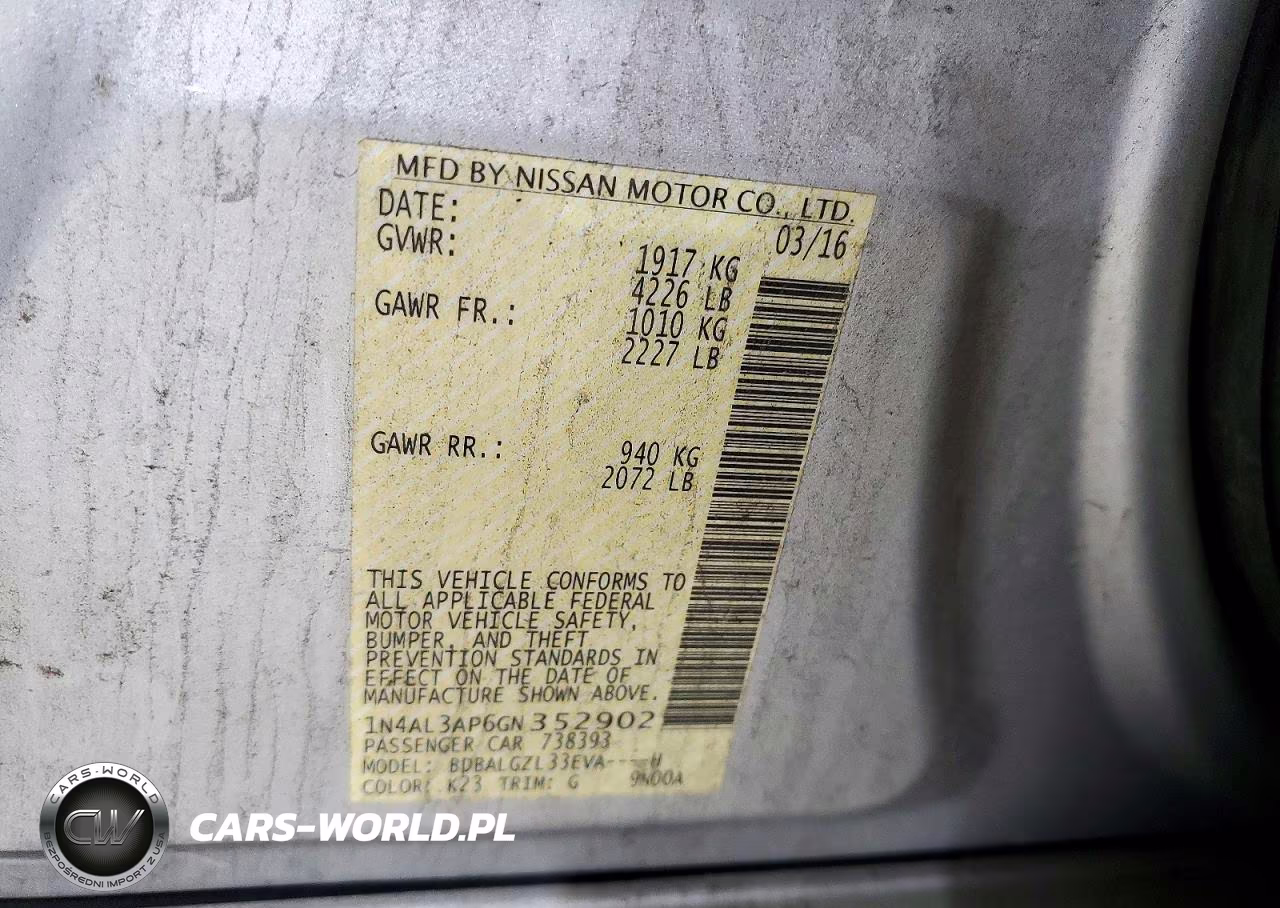 2016 Nissan Altima 2.5 S VIN:1N4AL3AP6GN352902 - 12