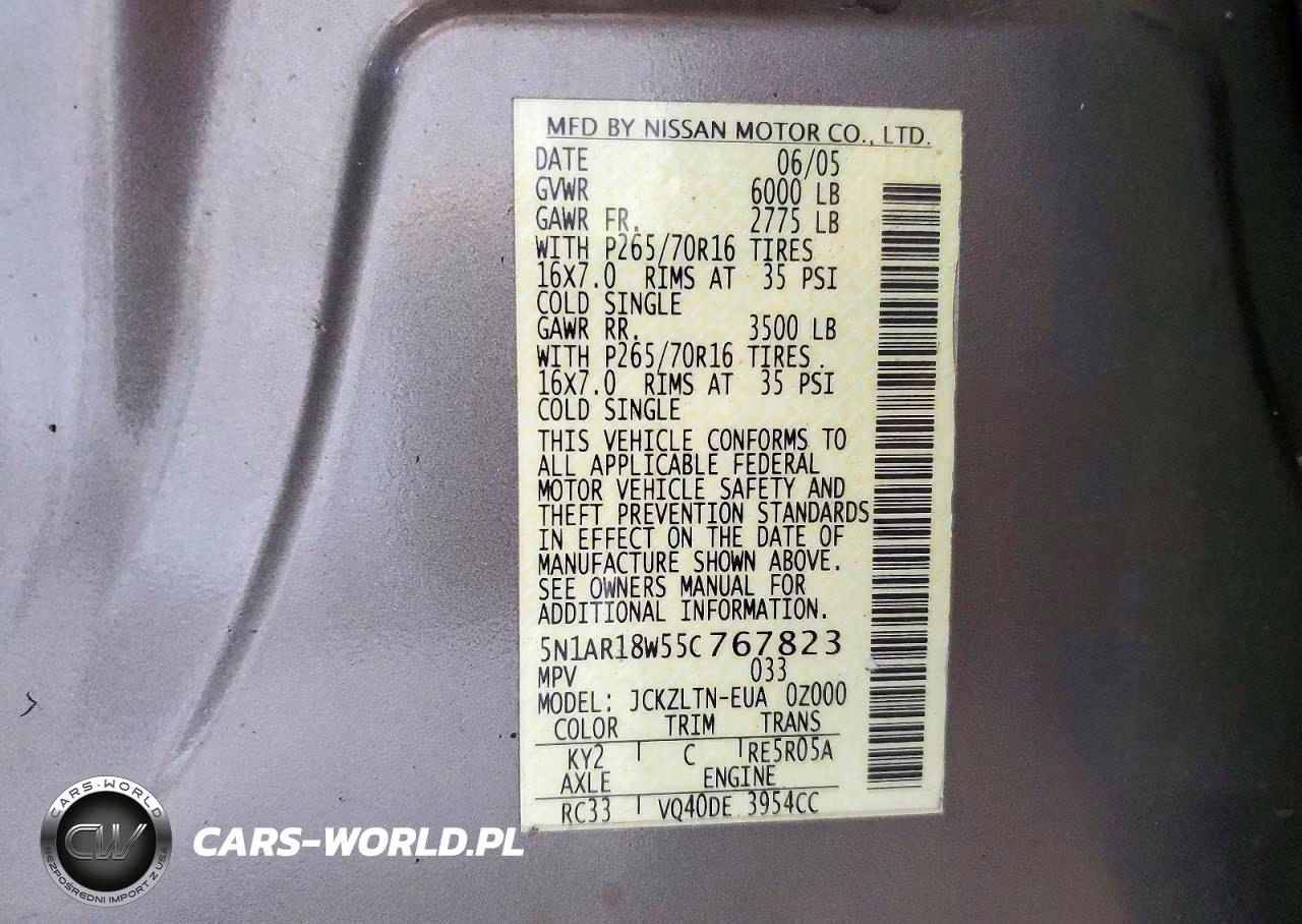 2005 Nissan Pathfinder Xe VIN:5N1AR18W55C767823 - 13