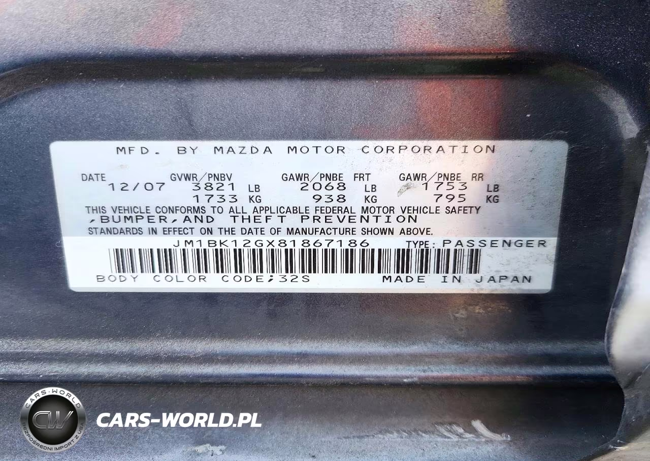 2008 Mazda 3 I VIN:JM1BK12GX81867186 - 12