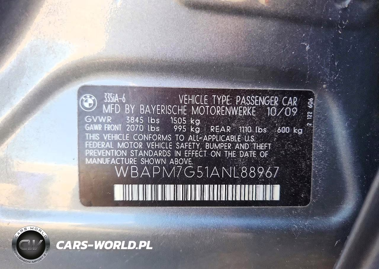 2010 BMW 335 I VIN:WBAPM7G51ANL88967 - 12