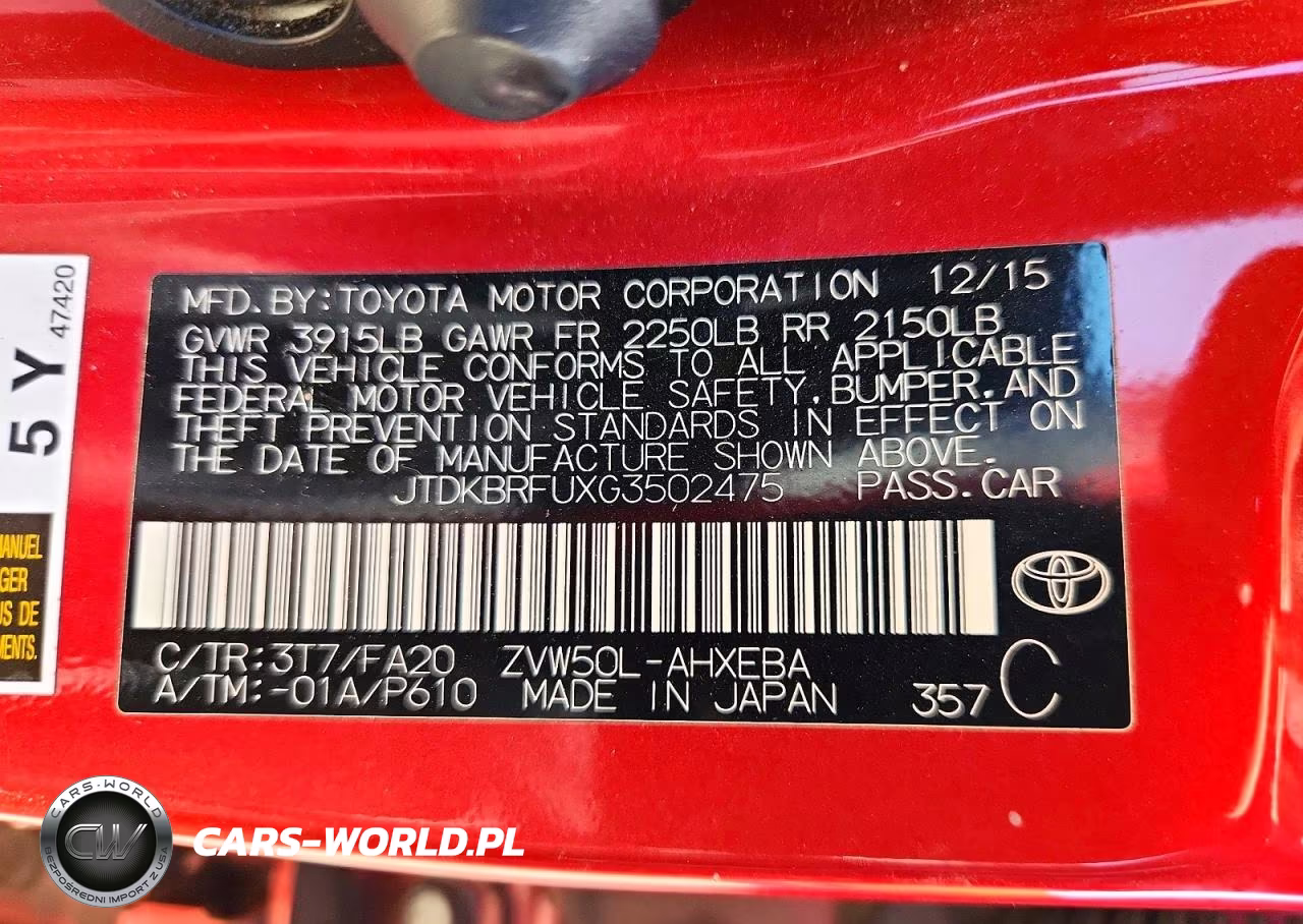 2016 Toyota Prius Two VIN:JTDKBRFUXG3502475 - 12