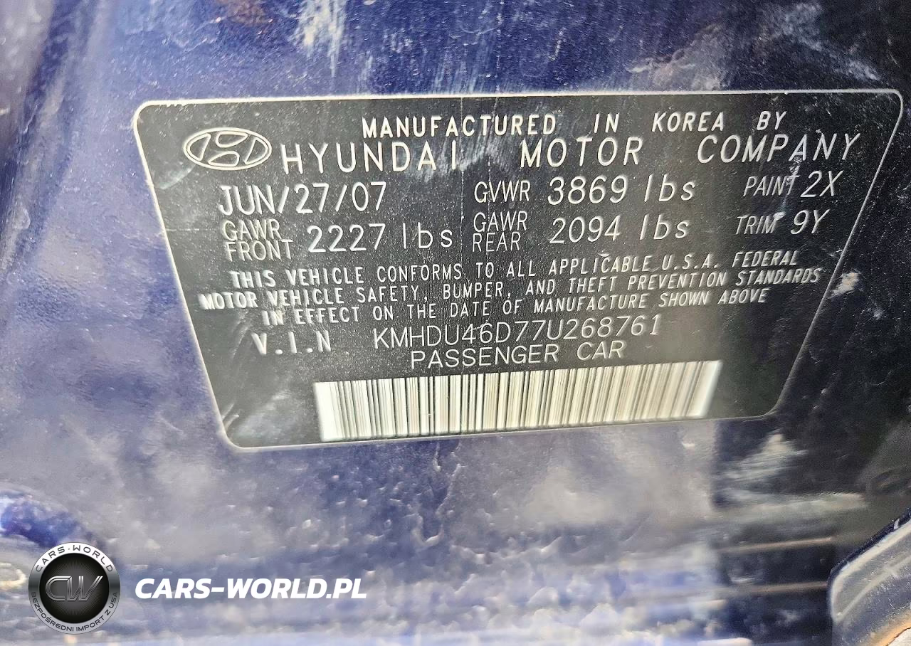 2007 Hyundai Elantra Gls VIN:KMHDU46D77U268761 - 12
