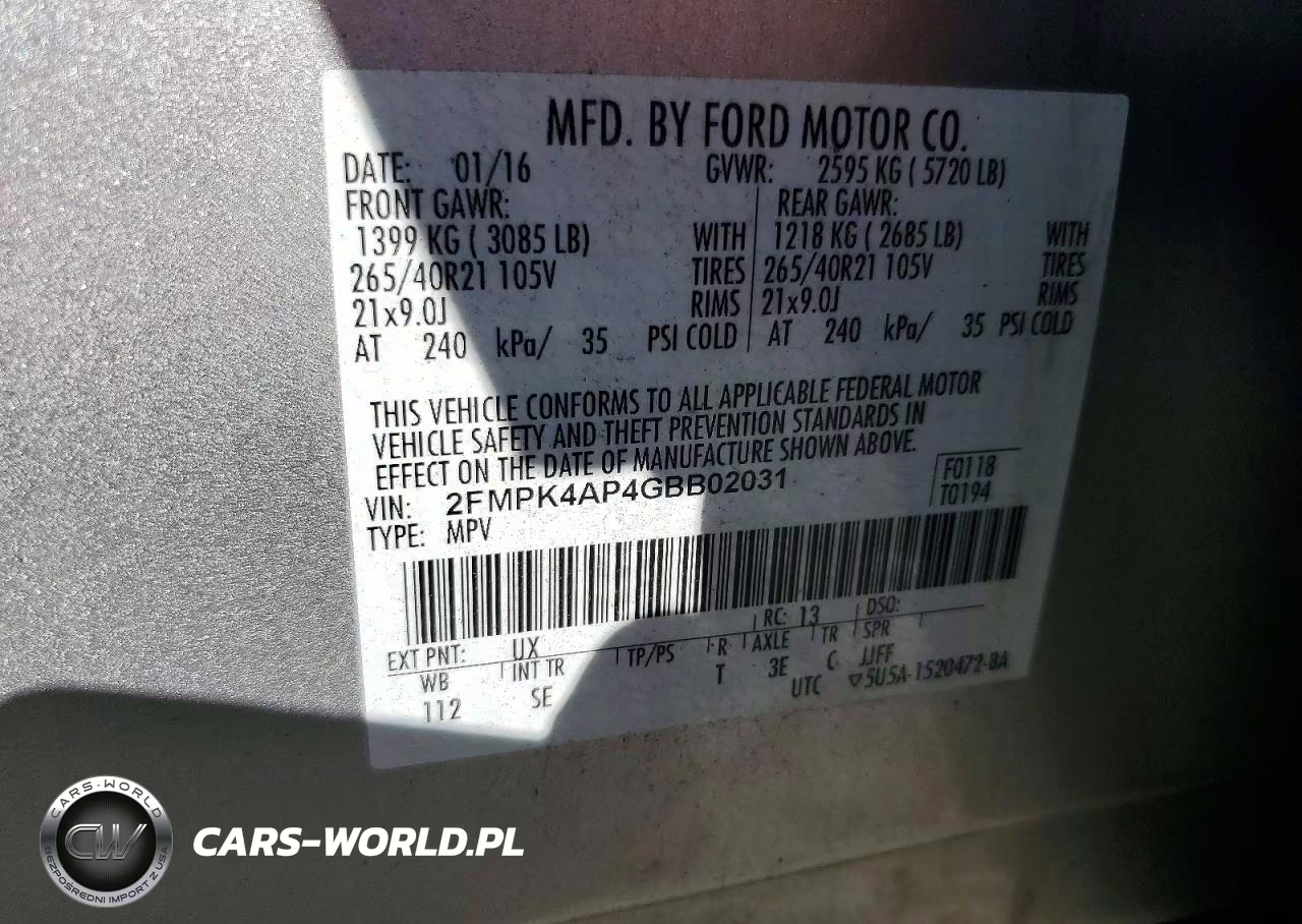 2016 Ford Edge Sport VIN:2FMPK4AP4GBB02031 - 13