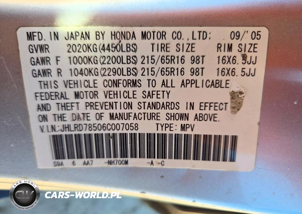 2006 Honda Cr-V Lx VIN:JHLRD78506C007058 - 14