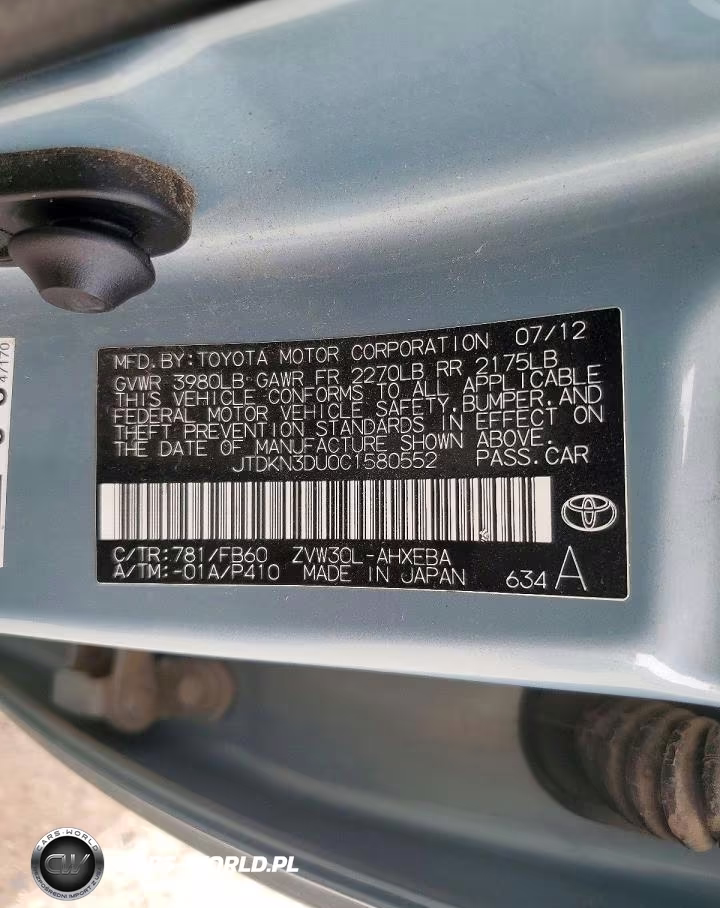 2012 Toyota Prius Two VIN:JTDKN3DU0C1580552 - 12