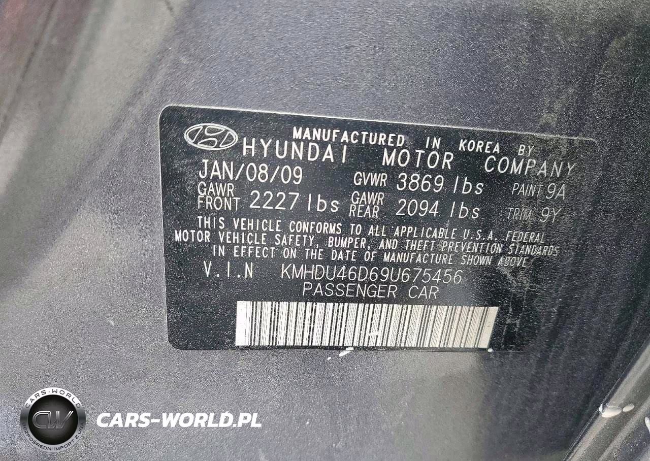 2009 Hyundai Elantra Gls VIN:KMHDU46D69U675456 - 12
