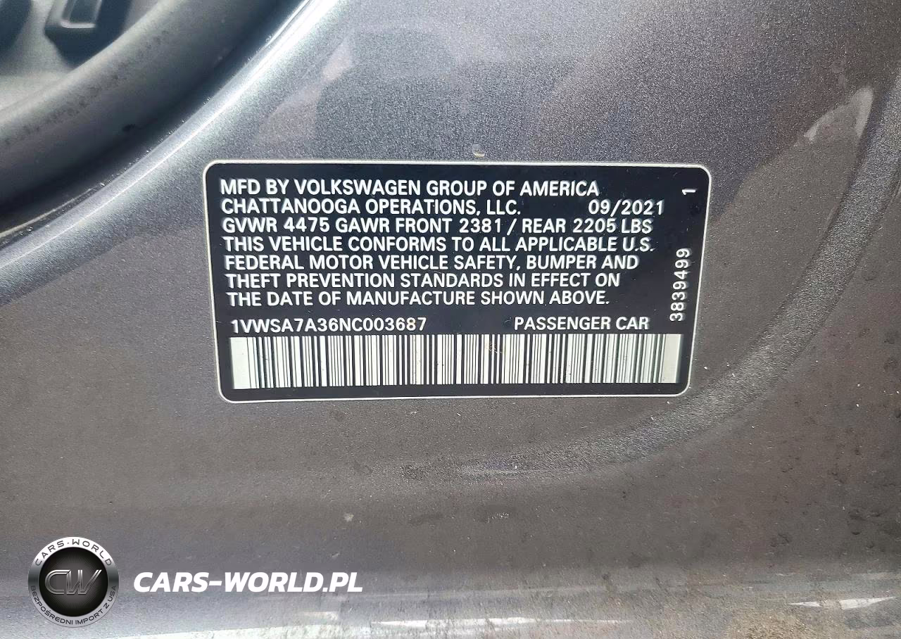 2022 Volkswagen Passat Se VIN:1VWSA7A36NC003687 - 12