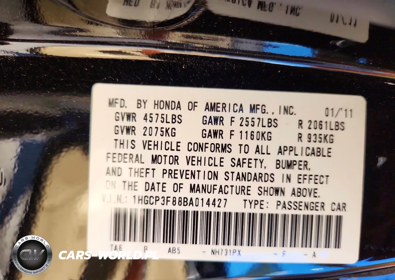 2011 Honda Accord Exl VIN:1HGCP3F88BA014427 - 12