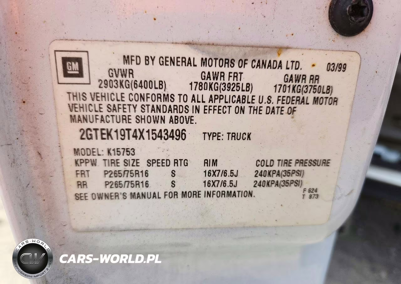 1999 GMC New Sierra K1500 VIN:2GTEK19T4X1543496 - 13