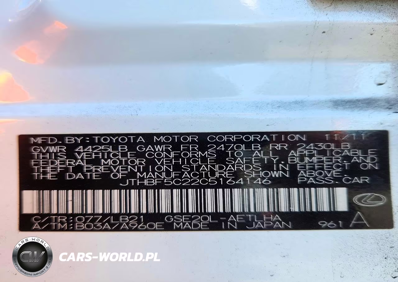2012 Lexus Is 250 Base VIN:JTHBF5C22C5164146 - 13