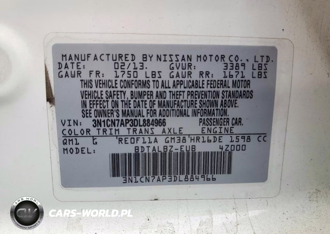 2013 Nissan Versa 1.6 S VIN:3N1CN7AP3DL884966 - 12