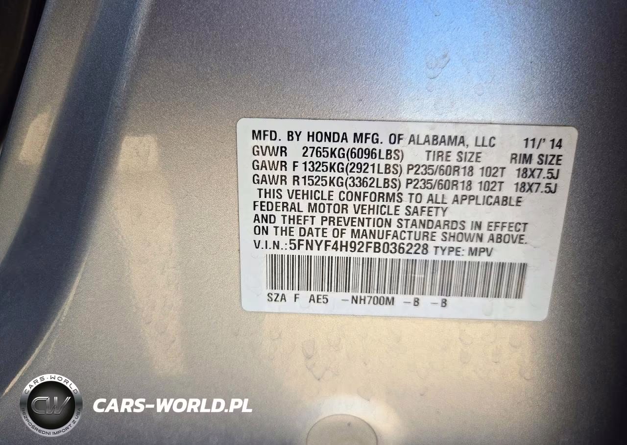 2015 Honda Pilot Touring VIN:5FNYF4H92FB036228 - 13