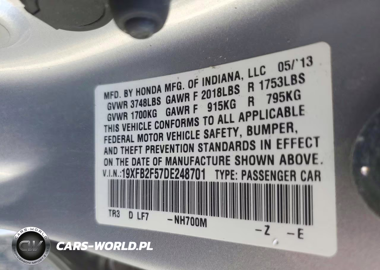 2013 Honda Civic Lx VIN:19XFB2F57DE248701 - 12
