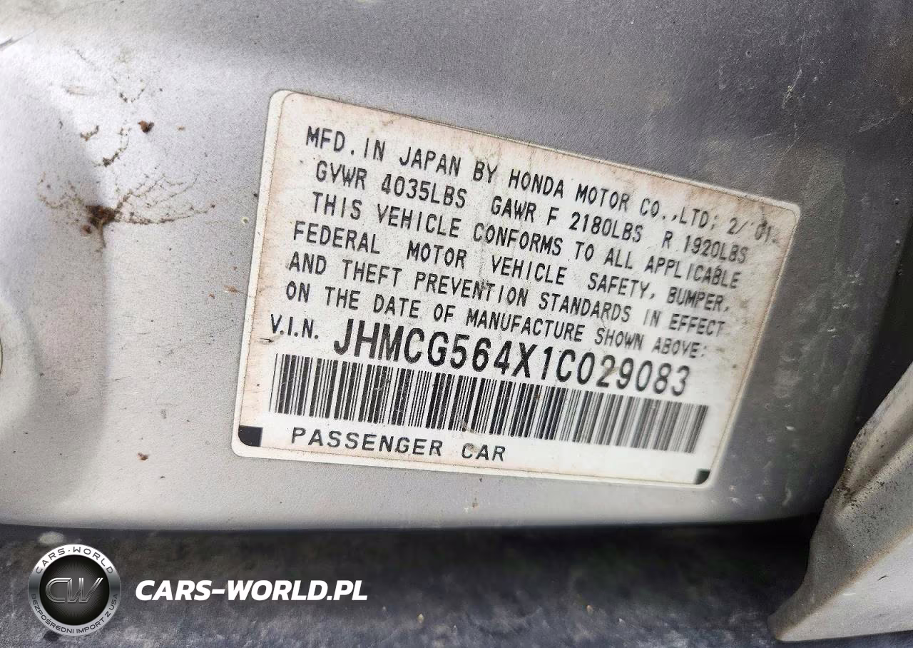 2001 Honda Accord Lx VIN:JHMCG564X1C029083 - 12
