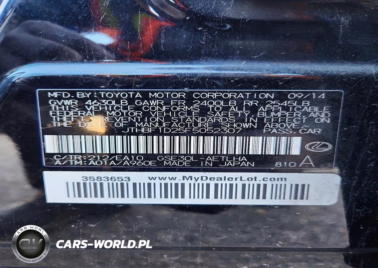 2015 Lexus Is 250 VIN:JTHBF1D25F5052307 - 12