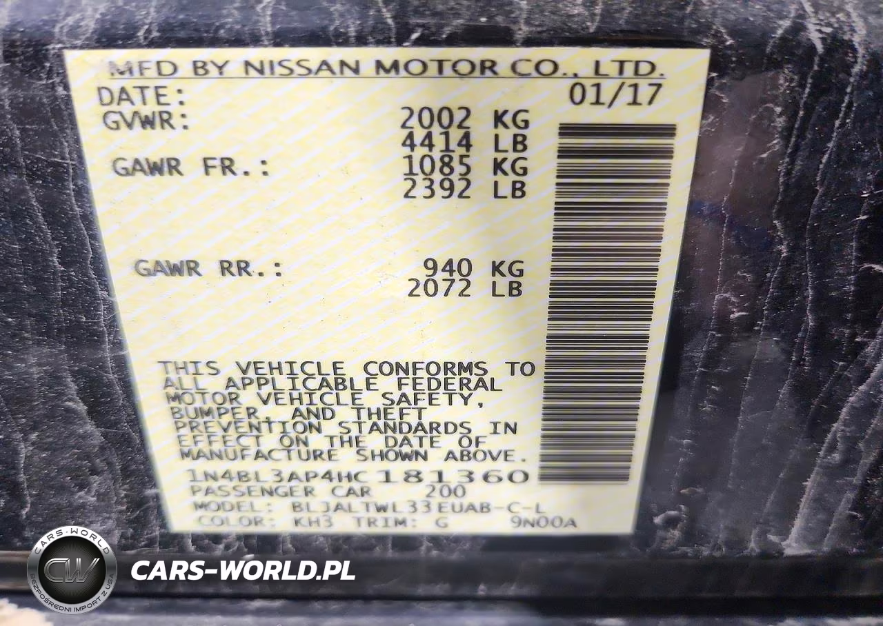 2017 Nissan Altima 3.5 Sl VIN:1N4BL3AP4HC181360 - 12