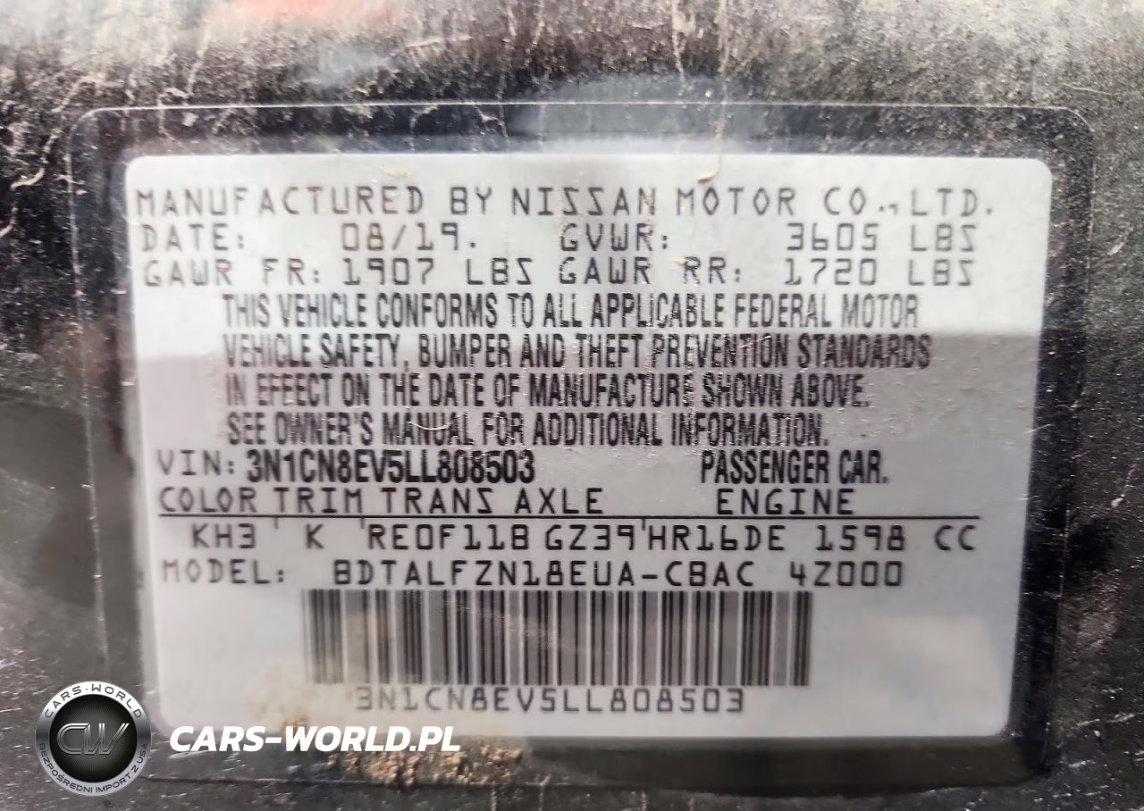 2020 Nissan Versa Sv VIN:3N1CN8EV5LL808503 - 12