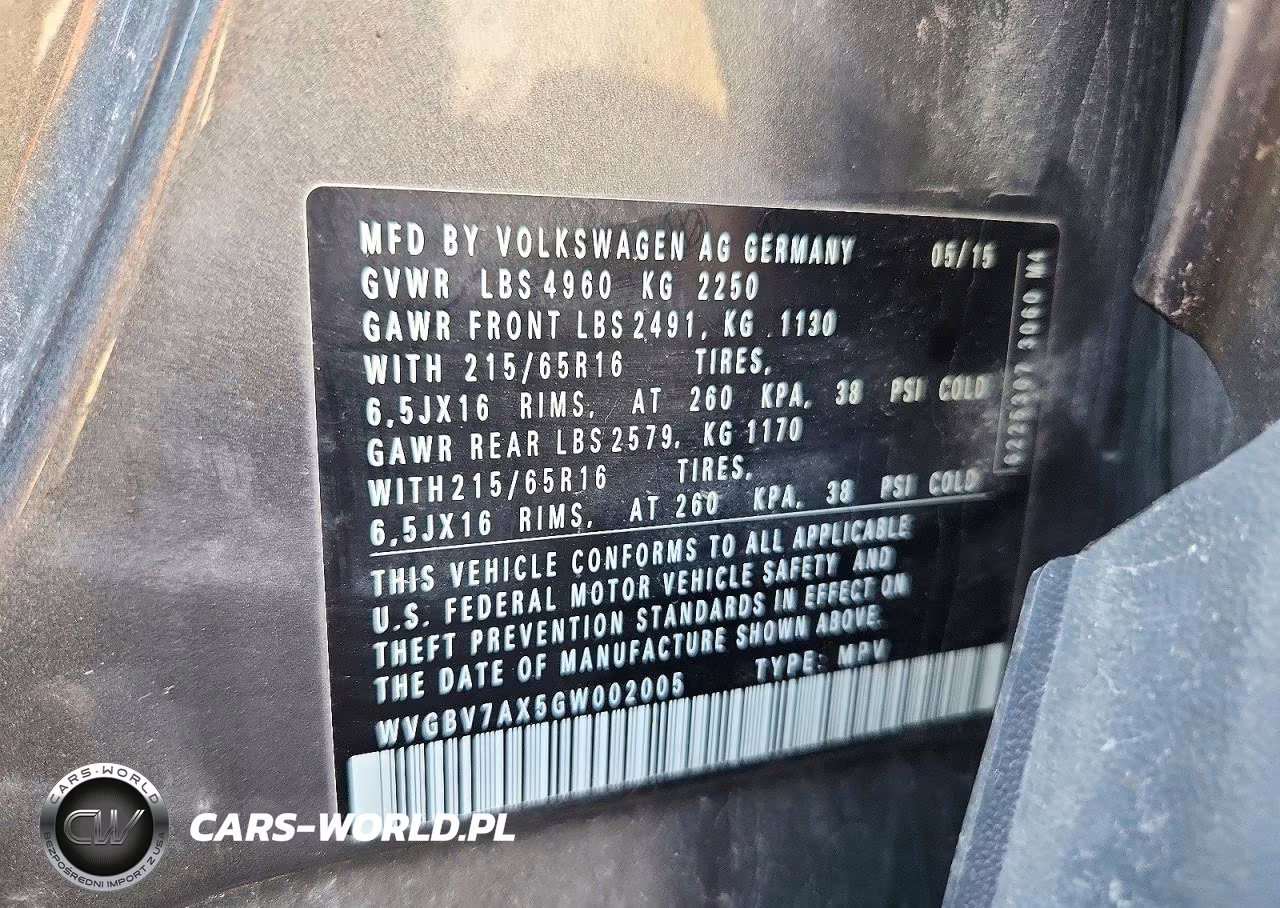 2016 Volkswagen Tiguan S VIN:WVGBV7AX5GW002005 - 13