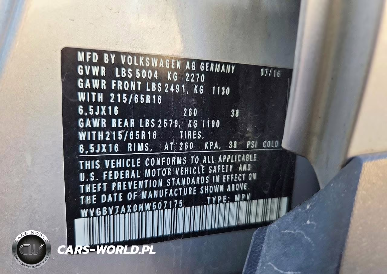 2017 Volkswagen Tiguan S VIN:WVGBV7AX0HW507175 - 13