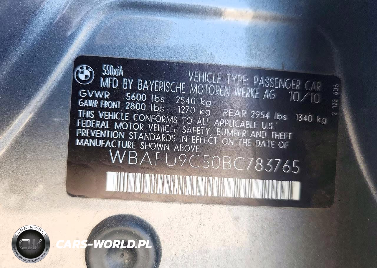2011 BMW 550 Xi VIN:WBAFU9C50BC783765 - 12