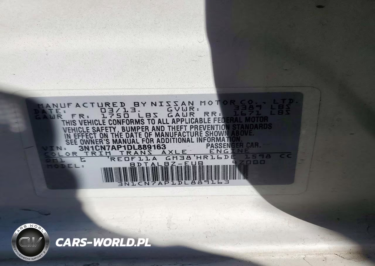 2013 Nissan Versa 1.6 S VIN:3N1CN7AP1DL889163 - 12