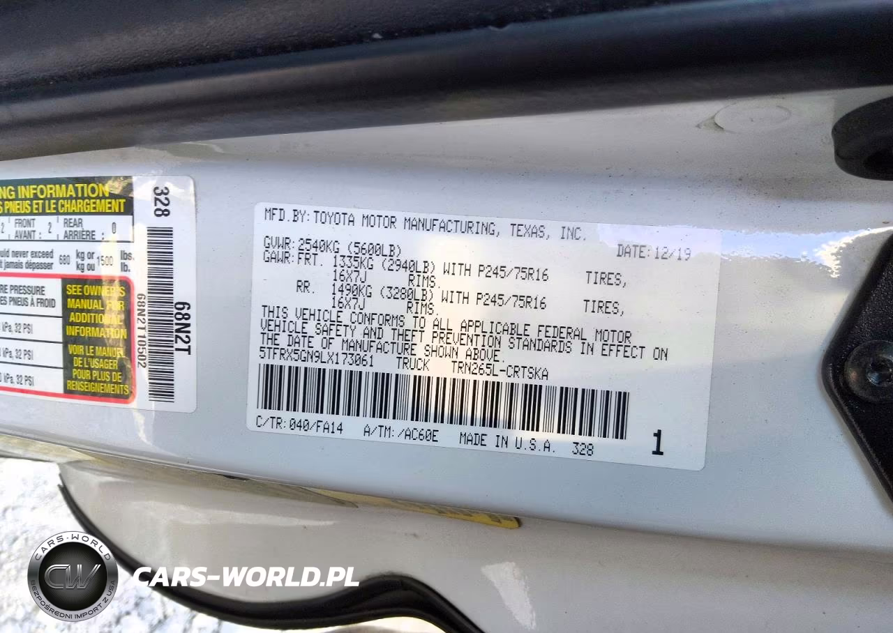 2020 Toyota Tacoma Sr VIN:5TFRX5GN9LX173061 - 12