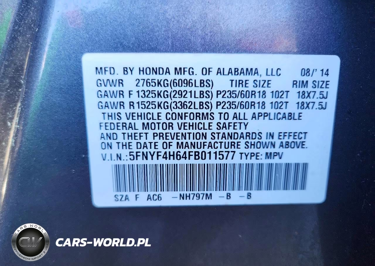 2015 Honda Pilot Exl VIN:5FNYF4H64FB011577 - 13