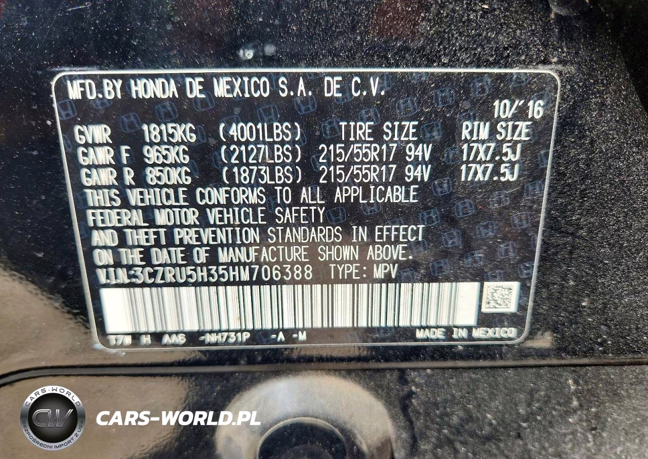 2017 Honda Hr-V Lx VIN:3CZRU5H35HM706388 - 13